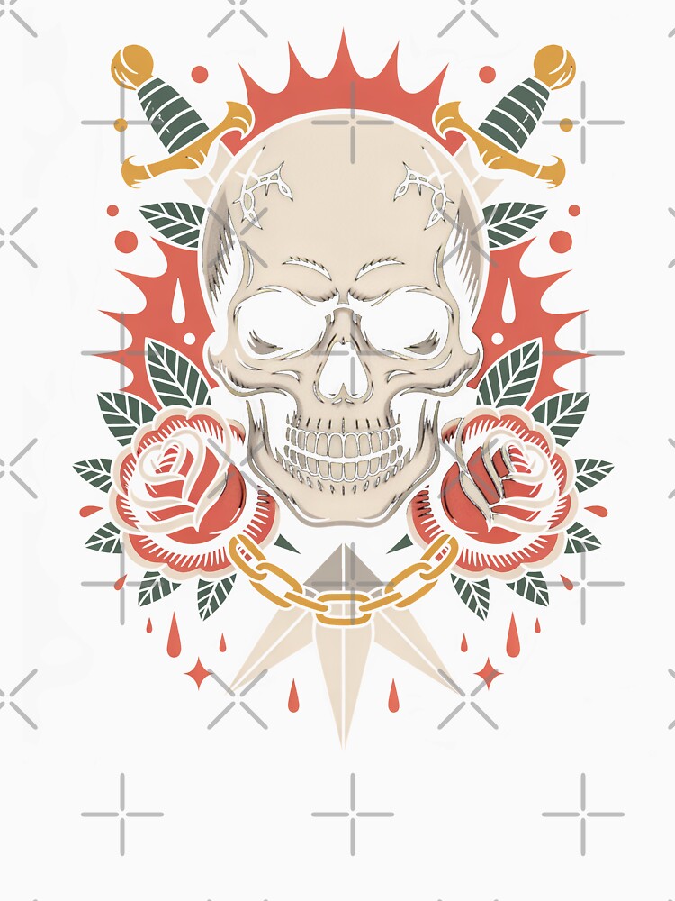 Barbed Wire Crown Skull Crossed Daggers Roses Skull Gift by Say It With Ink