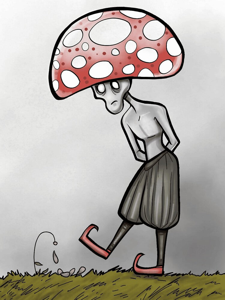 Sad Red Fly Agaric Mushroom Man Goblin Illustration by CosmicGloom