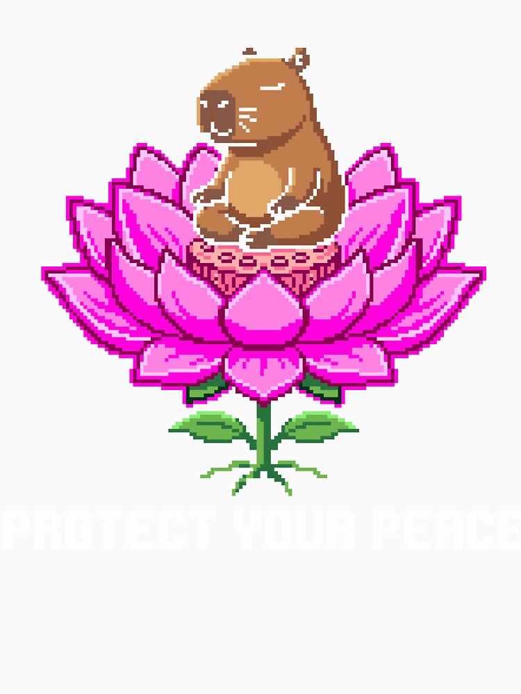 Protect Your Peace - Zen Capybara Lotus Pixel Art by artistastshirt