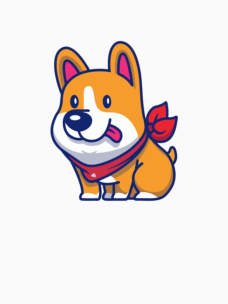 Cute Happy Corgi Dog with Red Bandana Cartoon by Madelene É 	 Monjeau