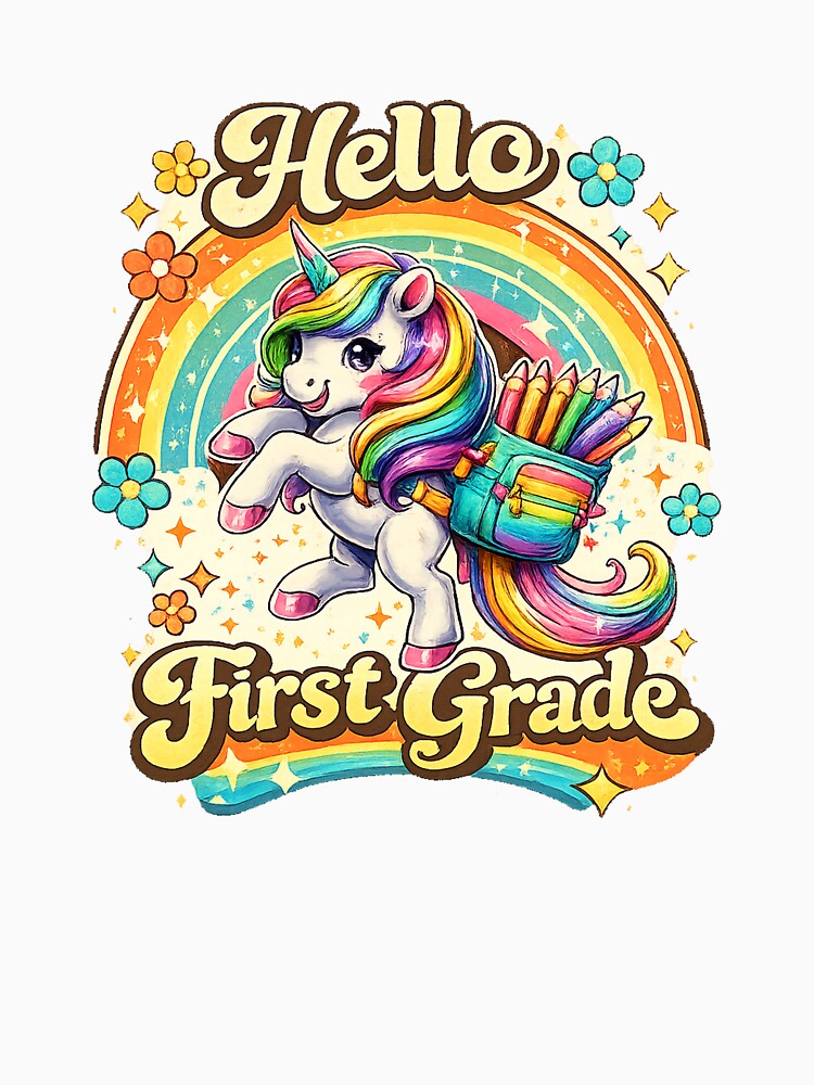 Hello 1st Grade Back to School Unicorn Teacher Kids Girls by QuiteOrbit