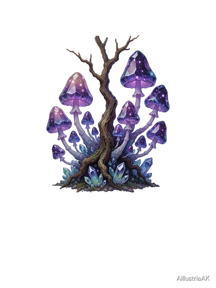 Purple Enchanted Mushrooms – Dark Fairycore Forest Sticker by AillustriaAK