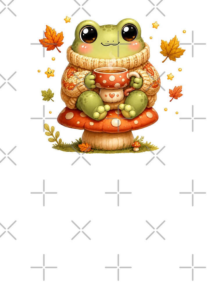 Cozy Autumn Frog with Tea on a Mushroom by cat-and-pigeon