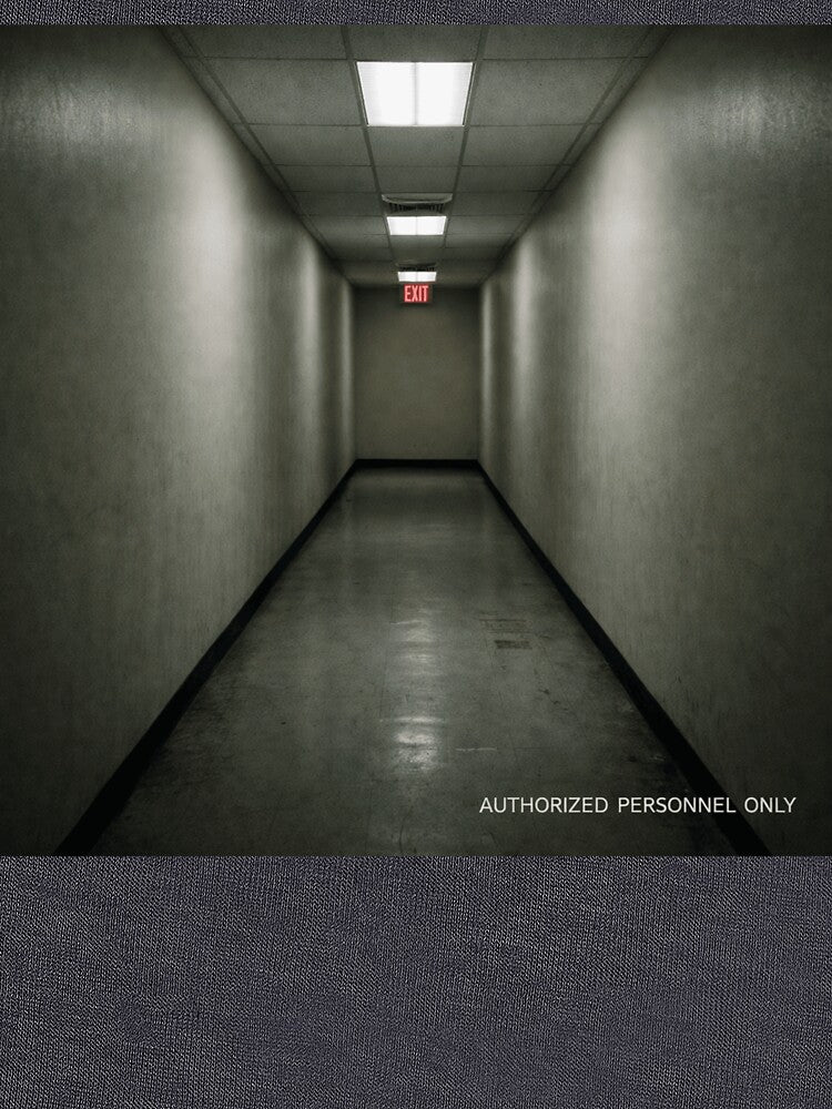 AUTHORIZED PERSONNEL ONLY – Liminal Hallway Wall Art Print by POD DYNASTY | Original Print On Demand T-Shirt Graphics