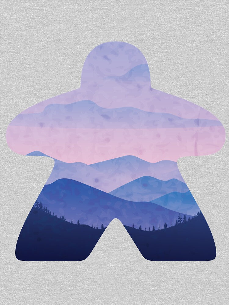 Beautiful Purple Mountain Scape Meeple Board Game Scene by BeamGeeks