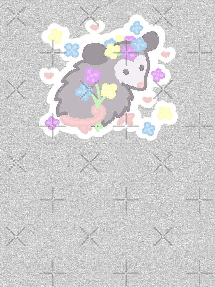 opossum baby with flower crown and bouquet by Lindsey Sheets