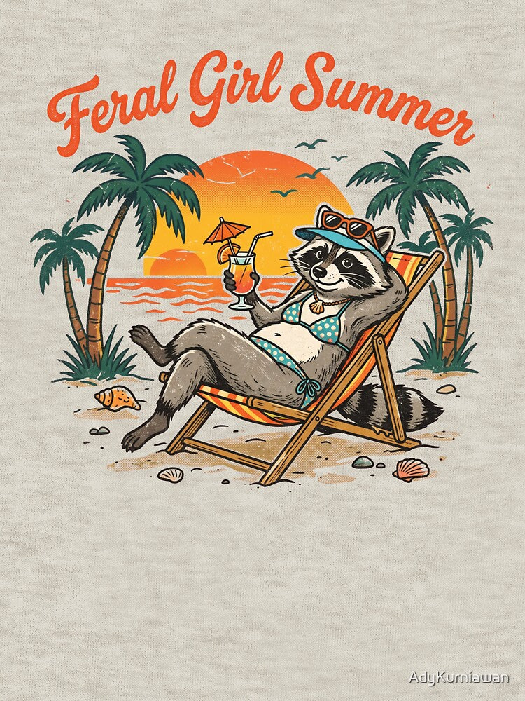 Feral Girl Summer Funny Trash Panda Beach Raccoon by AdyKurniawan