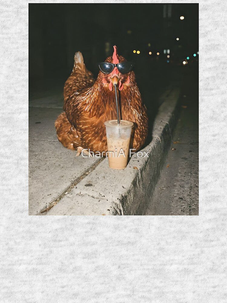 Chicken Drinking Iced Coffee by CharmiA Fox
