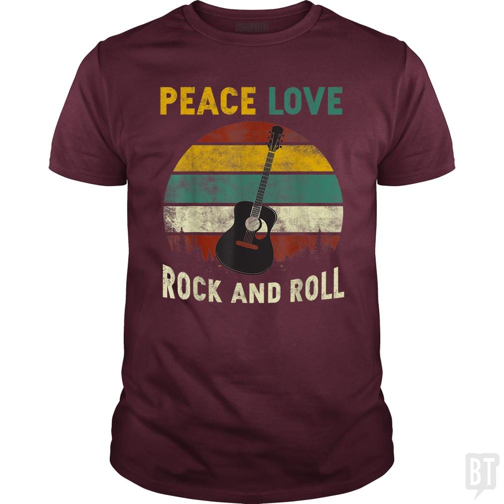 Peace Love Rock And Roll Guitar Retro Vintage