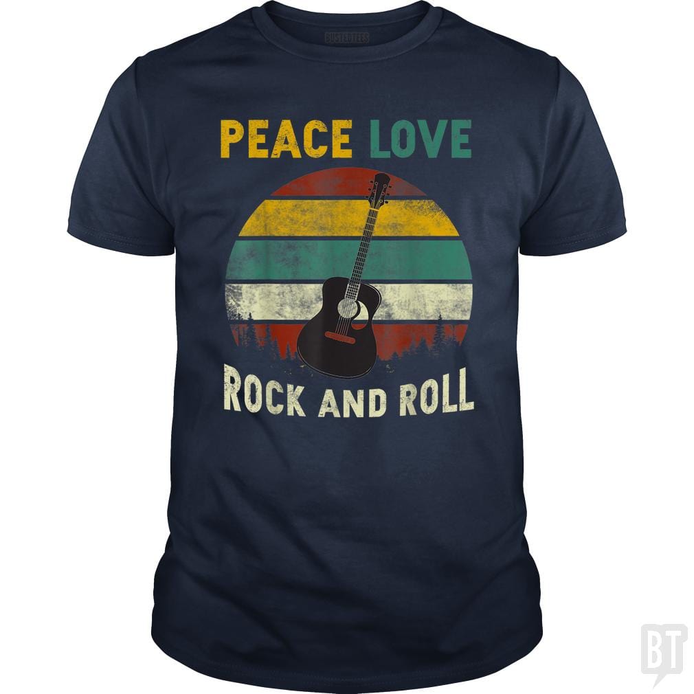 Peace Love Rock And Roll Guitar Retro Vintage