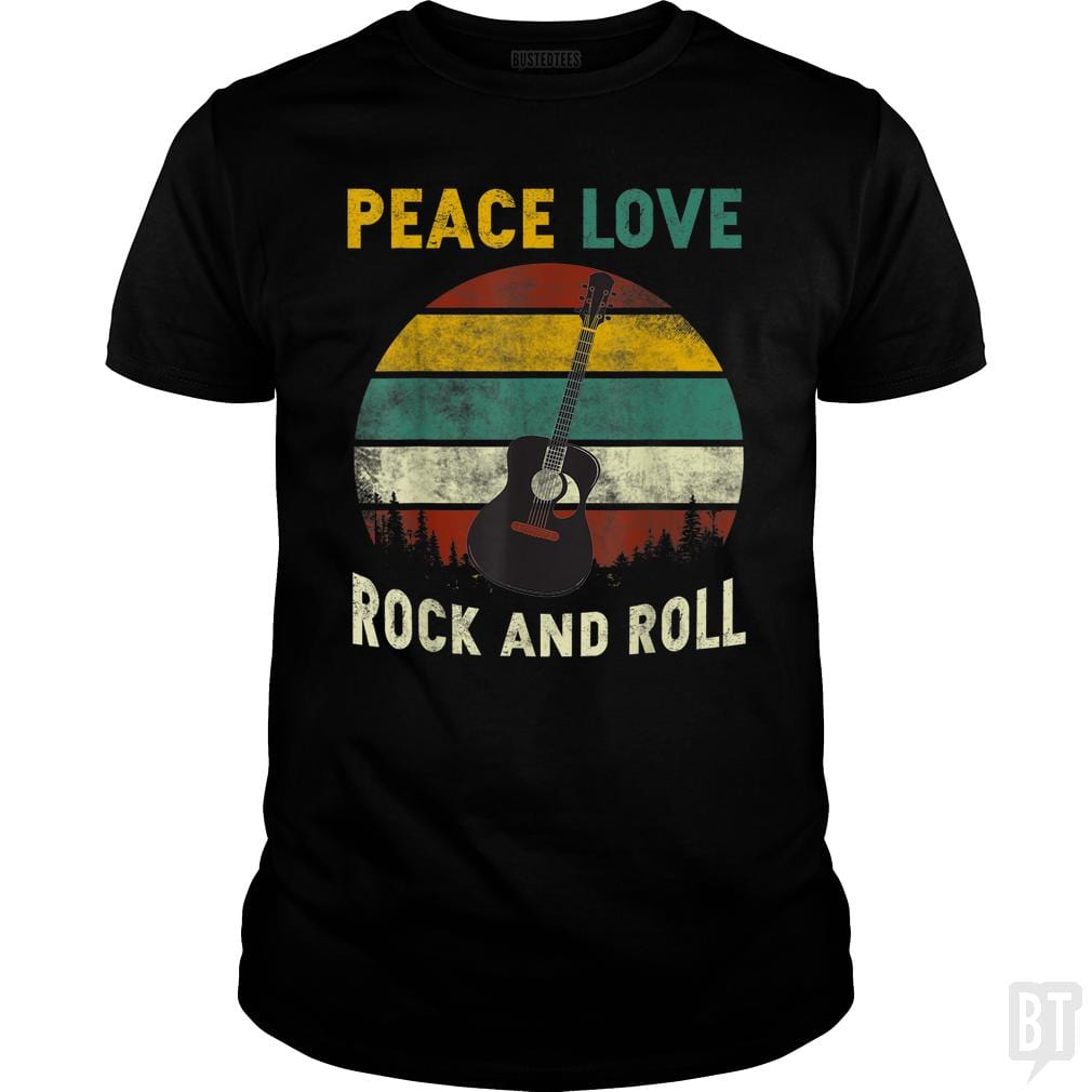 Peace Love Rock And Roll Guitar Retro Vintage