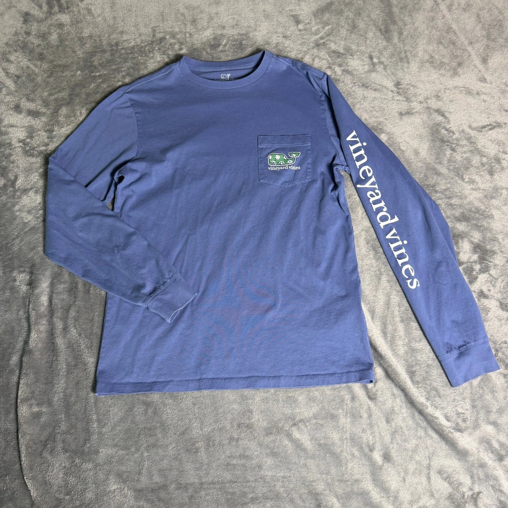 Vineyard Vines Mens XS Blue Soccer Balls Whale Long Sleeve Shirt Pocket Graphic