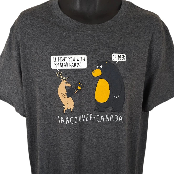 Vancouver Canada T Shirt Mens Size XL Gray Deer Bear Fight Travel Destination