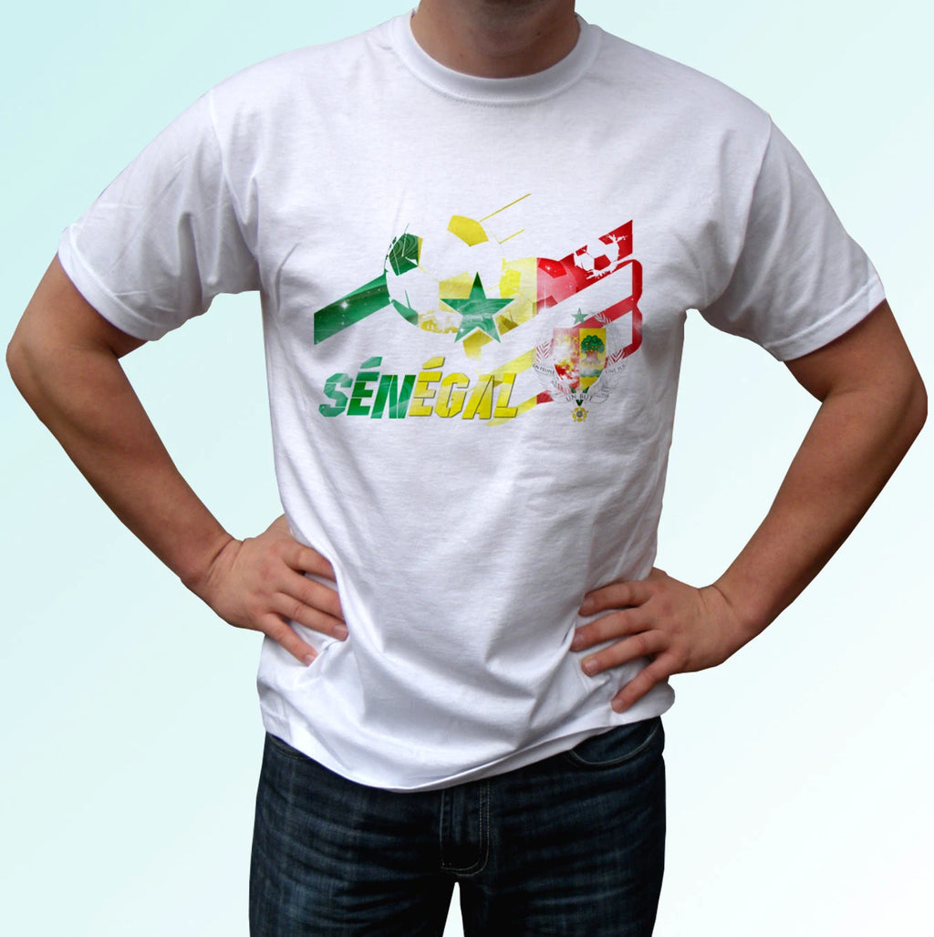 Senegal football flag white t shirt soccer tag gift cup top tee all sizes