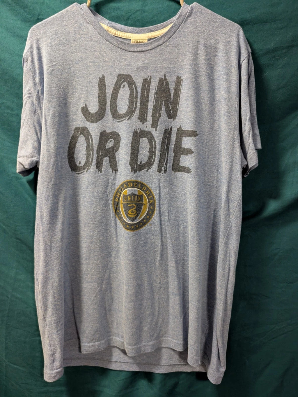 Homage Join or Die Tee Philadelphia Union MLS Soccer XL USA Made