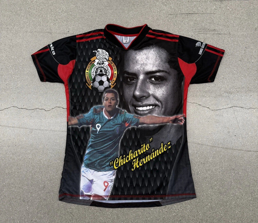 Vintage Chicharito Mexico All Over Print Black Men’s Soccer Jersey Large Futbol