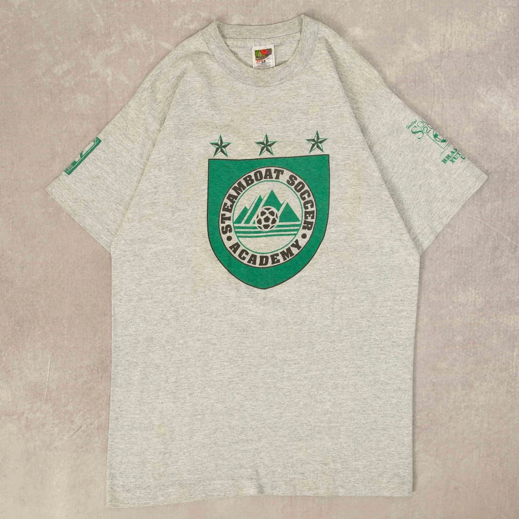 Fruit Of The Loom Vintage Steamboat Soccer Academy Graphic T-Shirt M Mens Grey