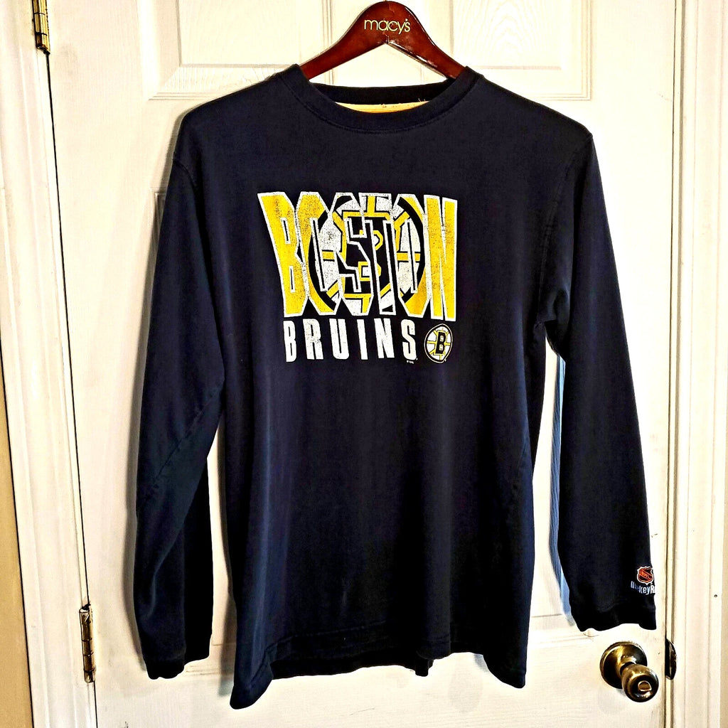 Vintage Hockey Rules BOSTON BRUINS NHL Mens LARGE Long Sleeve T-Shirt Spoked B