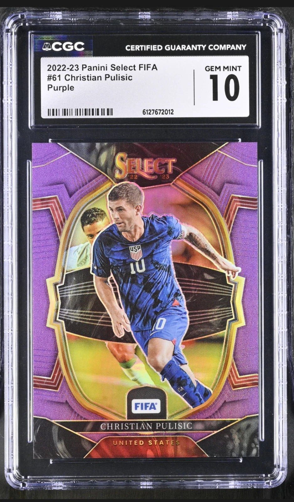 2022-23 Panini Select FIFA Terrace Christian Pulisic #61 Purple Prizm /75 CGC 10