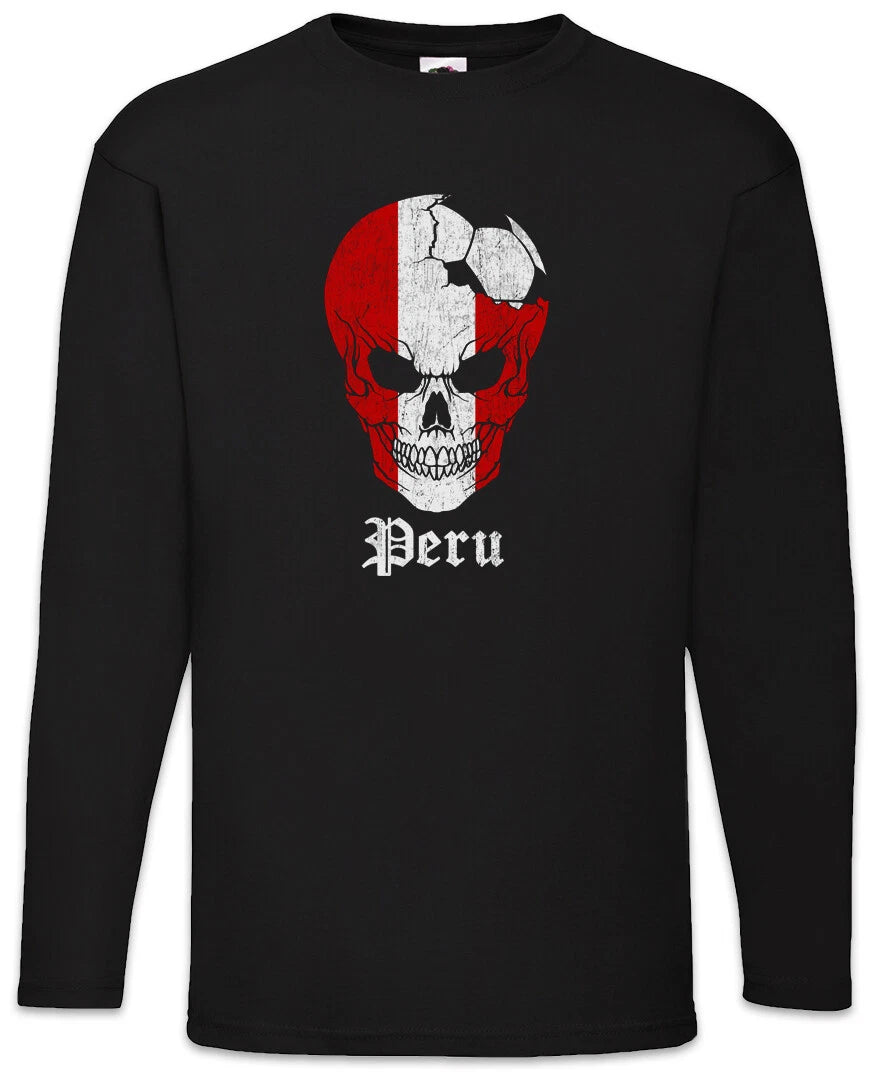 Peru Football Skull I Men's Long Sleeve T-Shirt Peruvian Soccer Flag World