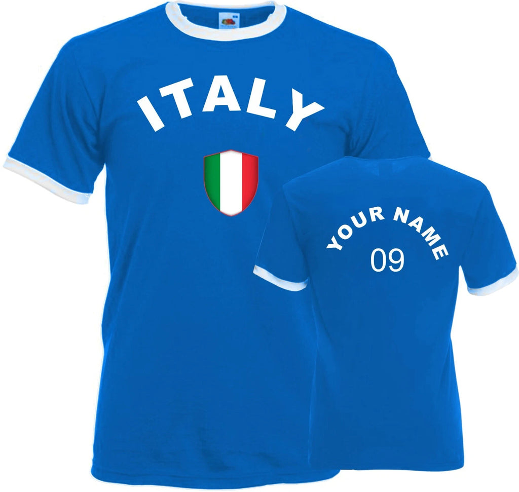 Personalised Italy Football Ringer T-Shirt Soccer Fan Sports Costume Flag Bad