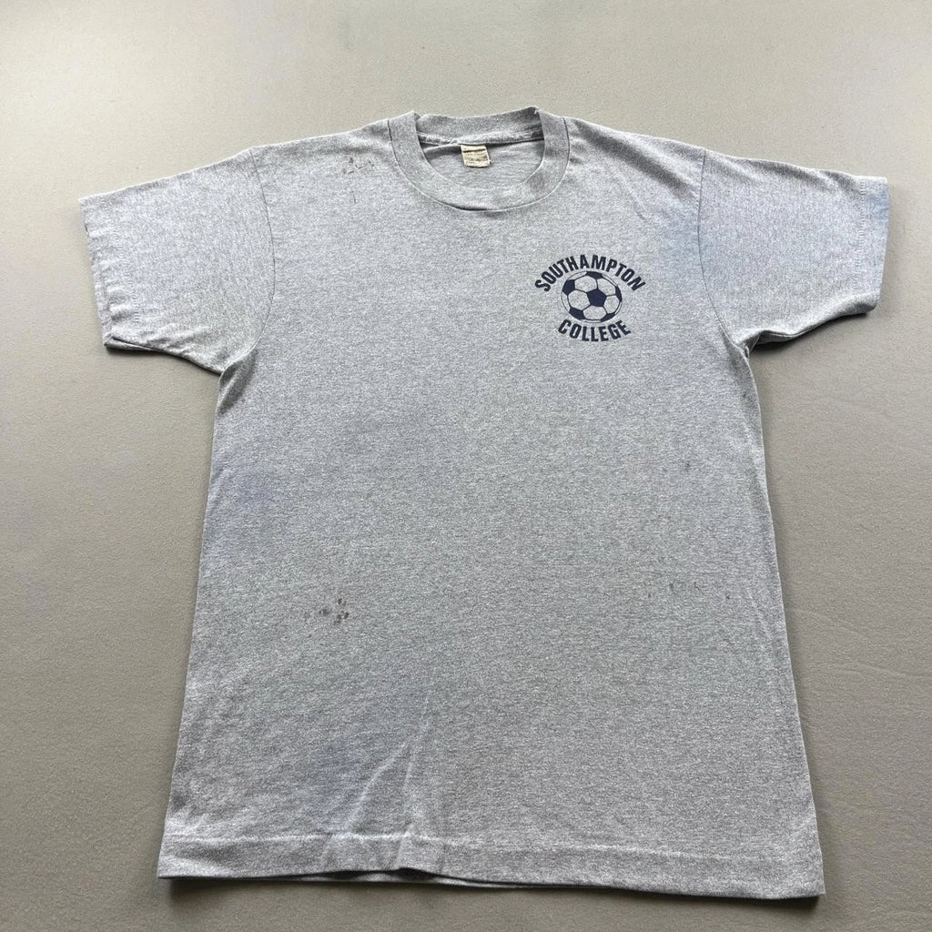 Vintage Southampton College T-Shirt Mens Small Gray Soccer New York Made USA 80s