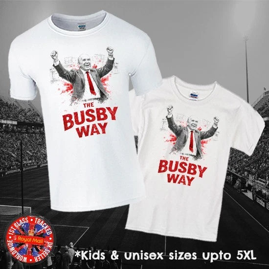 Sir Matt Busby T-shirt in Men, Ladies & Kids Sizes