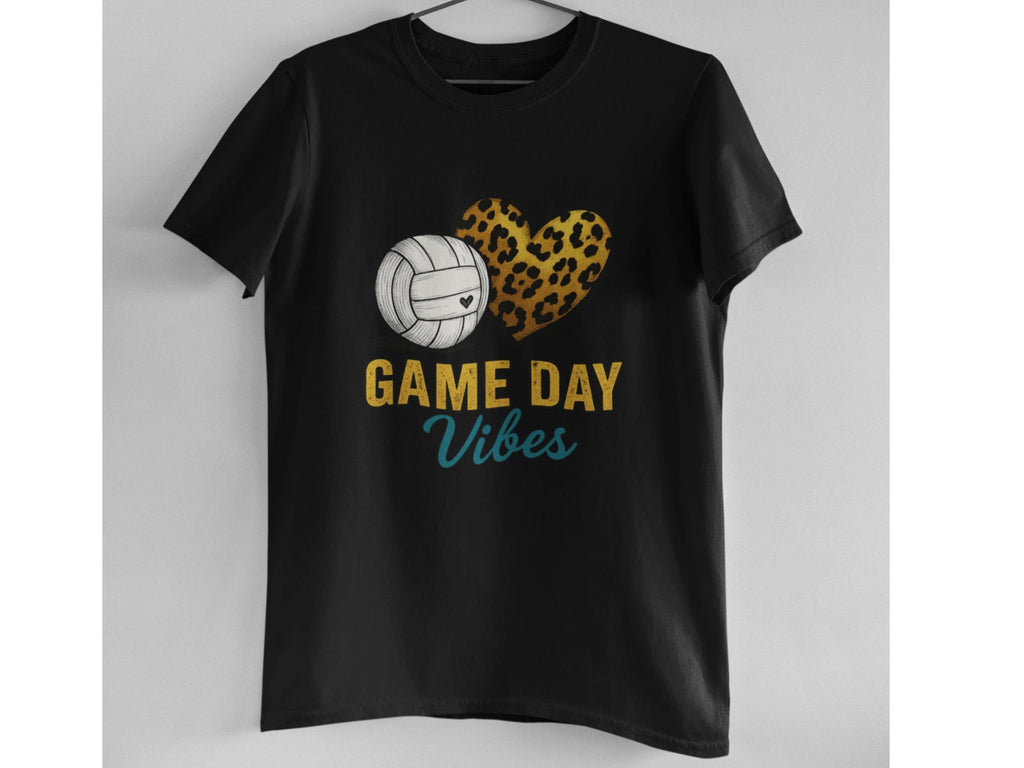 Game Day Vibes Shirt Volleyball Leopard Heart Retro Sport Graphic Tee