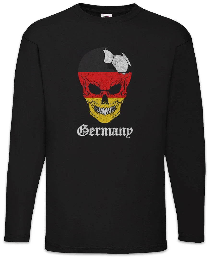 Germany Football Skull I Men Long Sleeve T-Shirt german Soccer Flag World