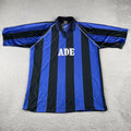 Vintage Soccer Jersey XL Shirt A.D.E #3 Iridescent Black & Blue Futbol Worn In