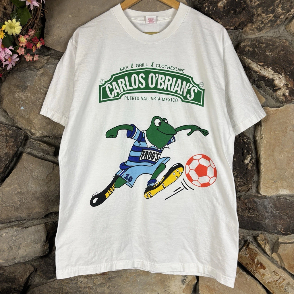 VTG Carlos & Charlie Clothesline Senor Frog's Mexico T Shirt Soccer Sz Large