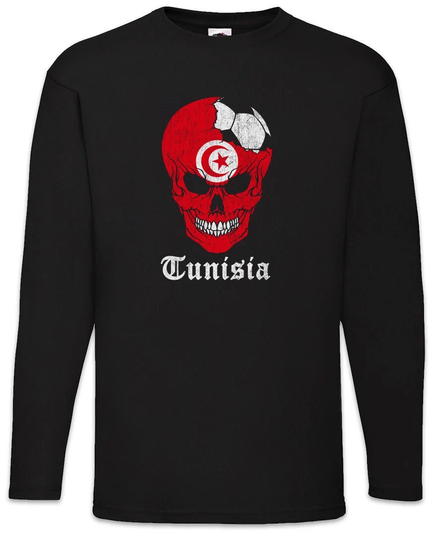 Tunisia Football Skull I Men's Long Sleeve T-Shirt Tunisian Soccer Flag World