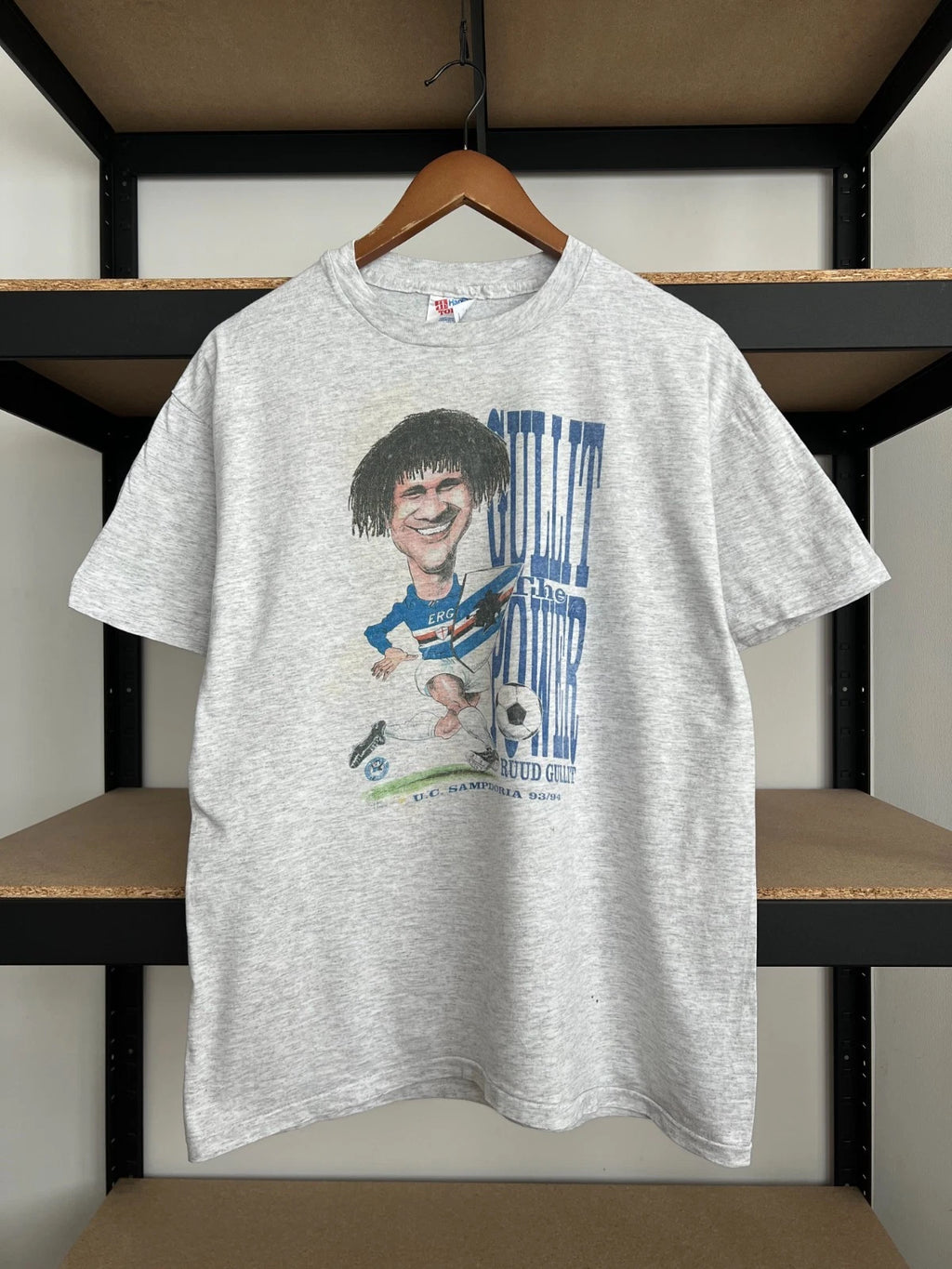 Vintage 90s Ruud Gullit UC Sampdoria Soccer Gray T-shirt Sz L