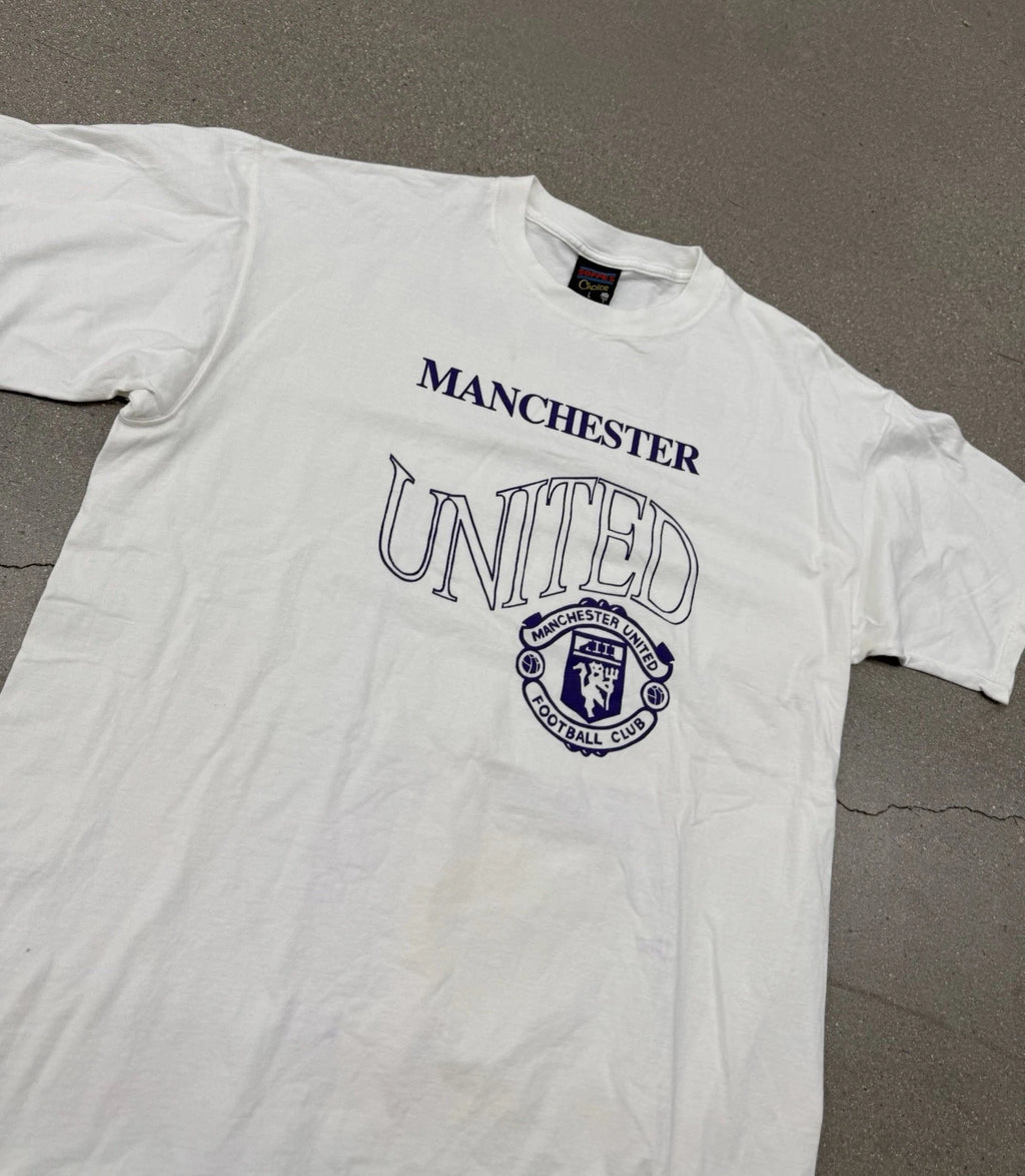 Vintage 90’s Manchester United Men’s White Graphic Soccer Futbol T-Shirt L