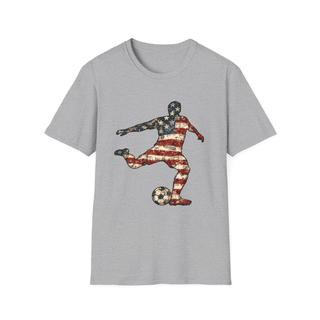 USA Flag Soccer Player T-Shirt American Patriotic Football Graphic Tee