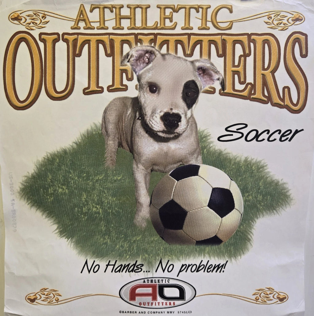 VTG. NO HANDS NO PROBLEM / DOG SOCCER WHITE SHIRT SIZE S-XL  (FRONT PRINT)#273