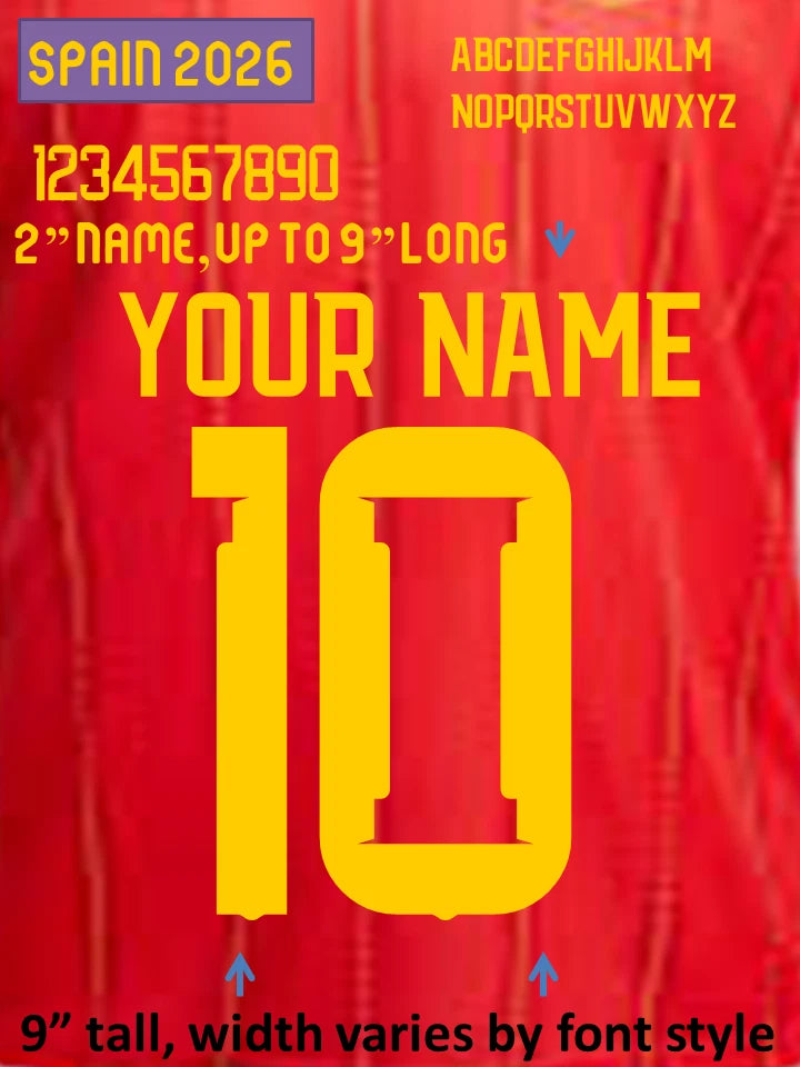 Spain 2026 CUP World IRON ON heat press transfer numbers soccer jersey
