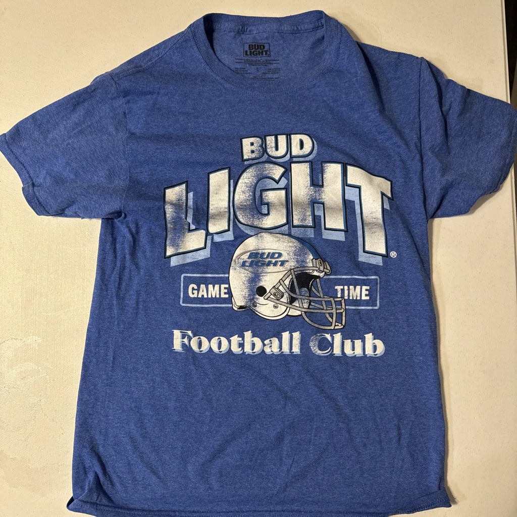 Bud Light Men’s Graphic Shirt Blue Game Time Football Club Size S