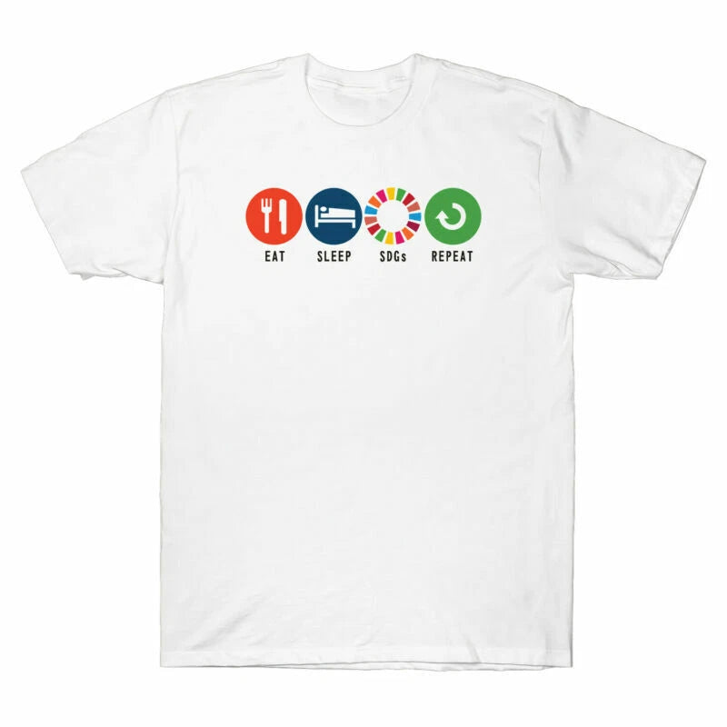 Repeat Sleep Gift T-Shirt Cotton Goals Short Sleeve Eat 2030 Tee Men's SDGs -