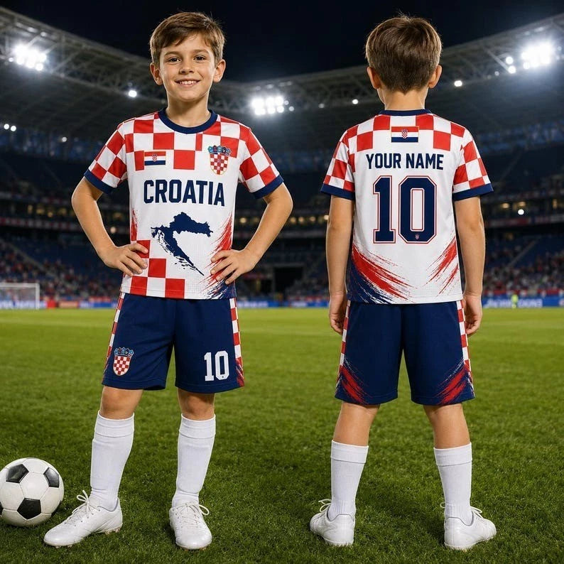 🔥Personalized Croatia Football Team 2026 AOP Set Gift Kids Fan Apparel