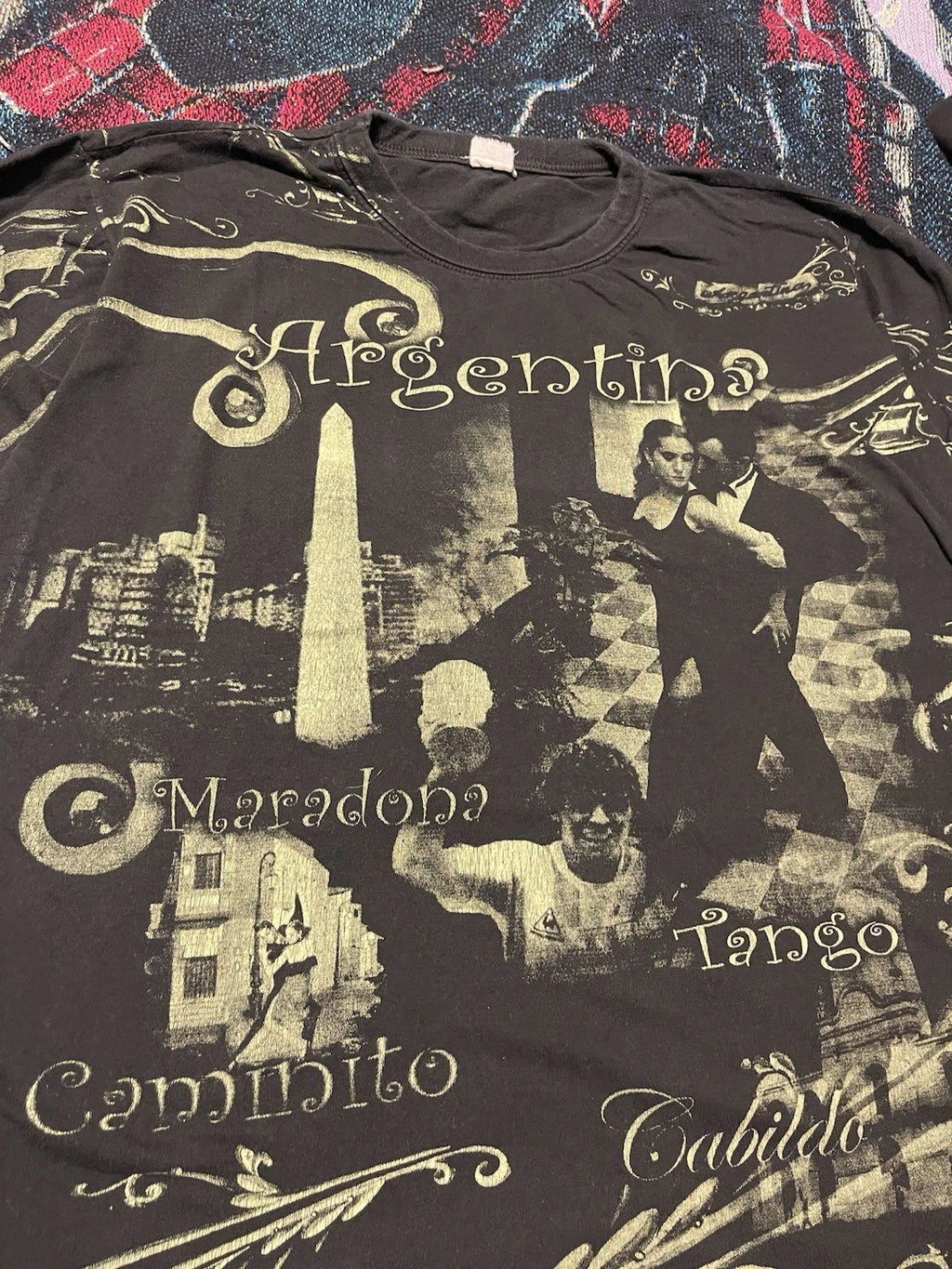 Vintage 90s Argentina All Over Print Maradona Soccer Shirt Mens L/XL Dance Music