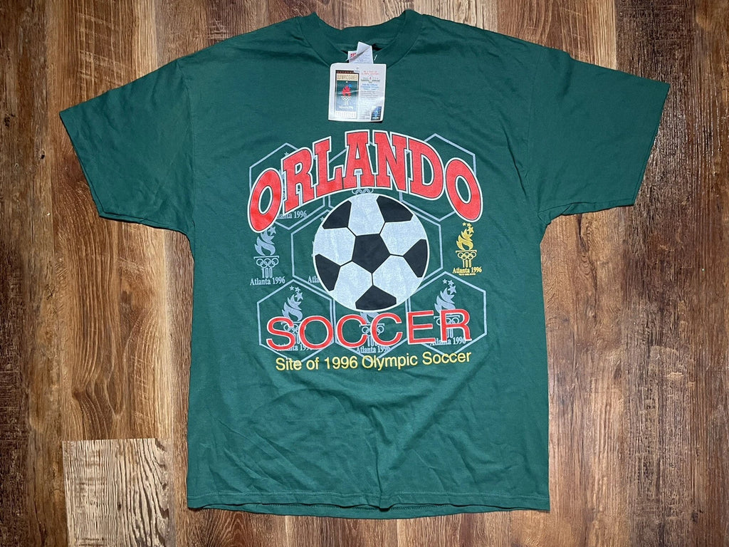 Vintage Hanes 1996 Atlanta Olympics Orlando Soccer T Shirt Sz XL Green USA NWT