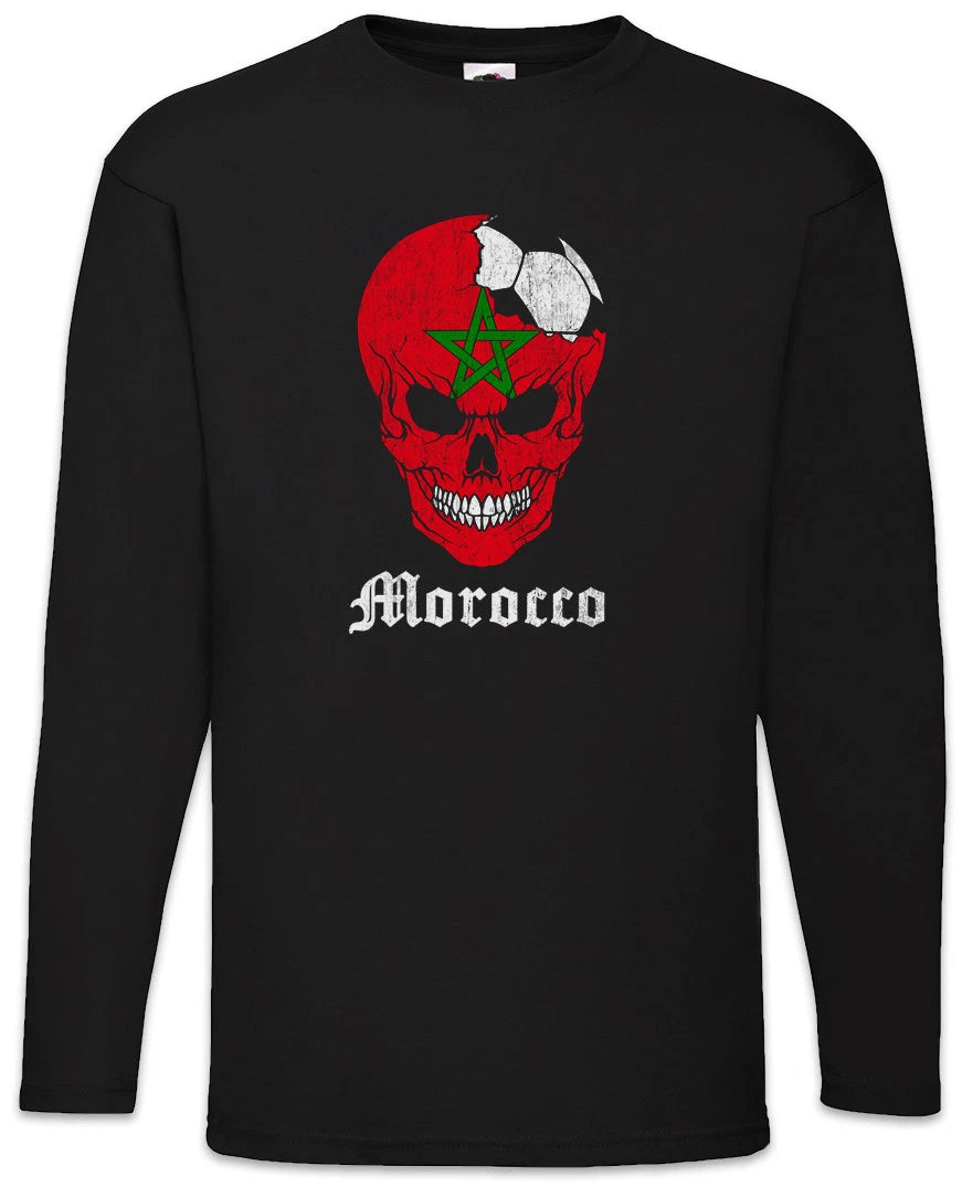 Morocco Football Skull I Men Long Sleeve T-Shirt moroccan Soccer Flag World