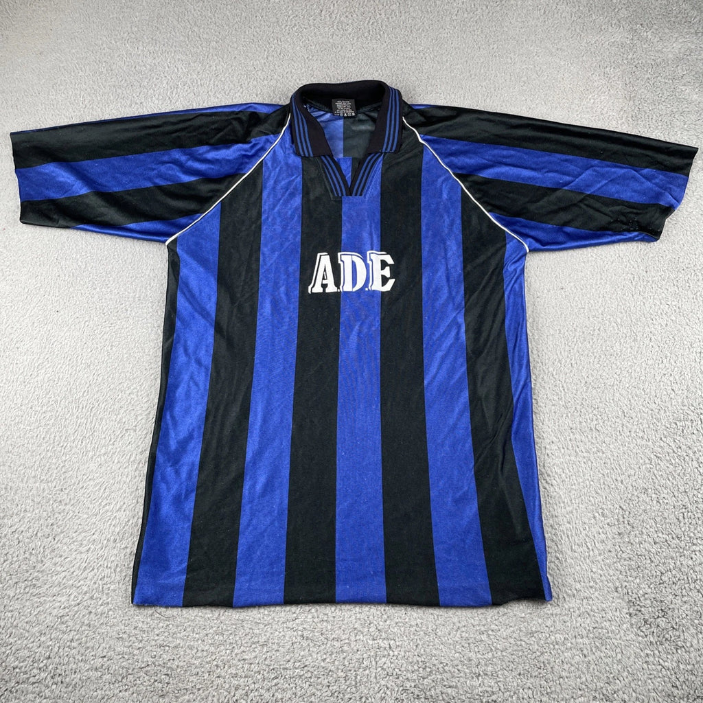 Vintage Soccer Jersey XL Shirt A.D.E #2 Iridescent Black & Blue Futbol