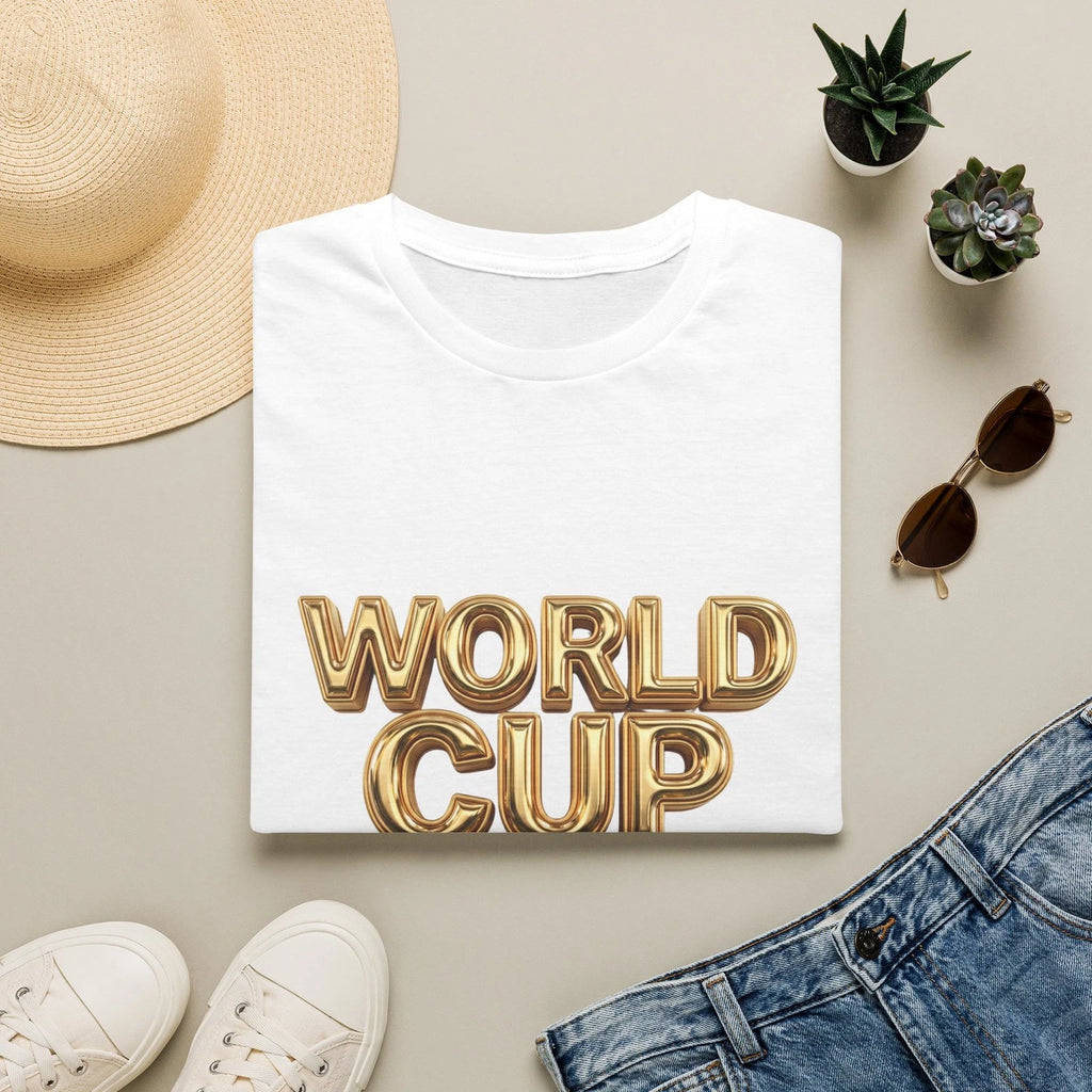 World Cup 2026 T-Shirt | Gold Balloon Text Soccer Planet