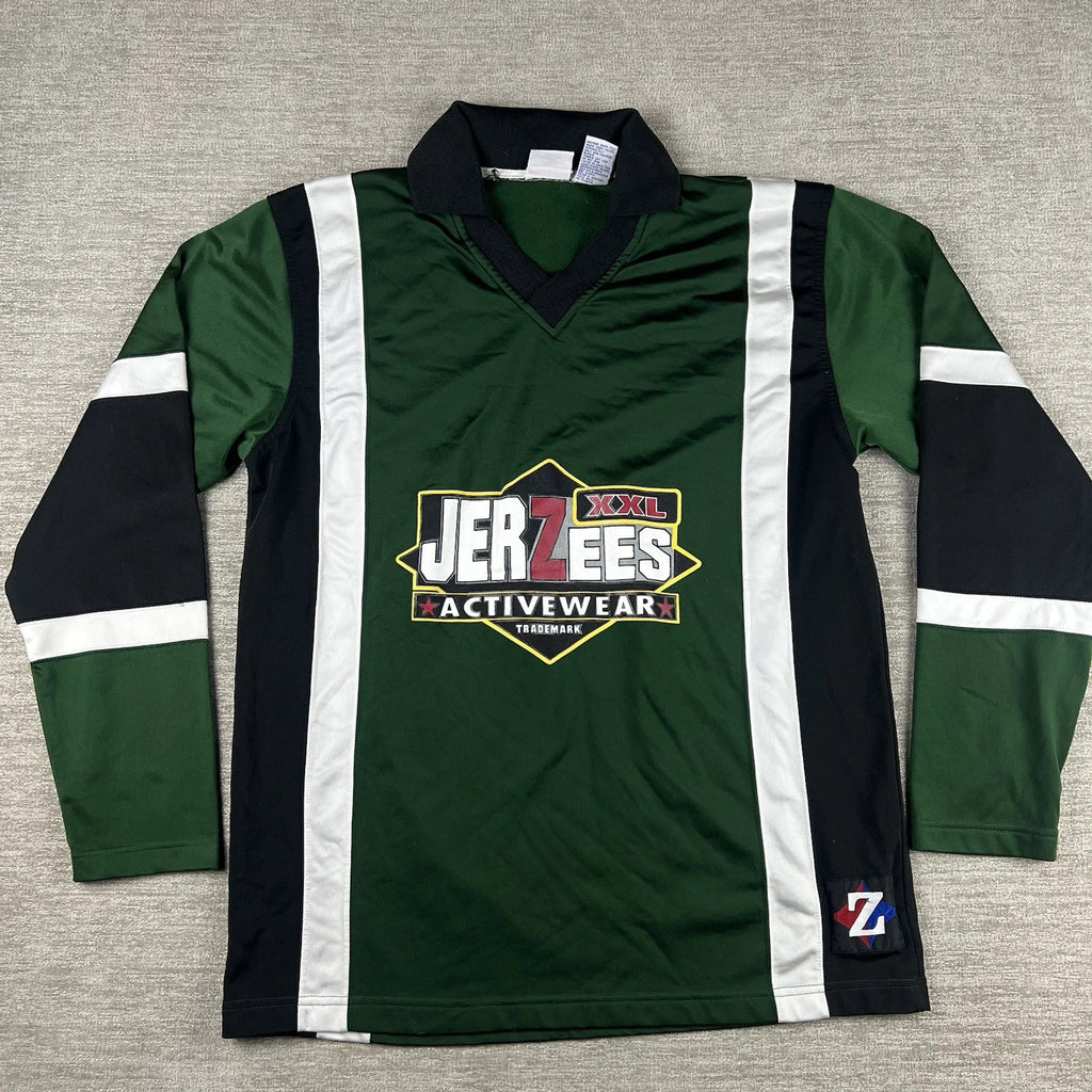 Vintage JERZEES Soccer Jersey Men's Size M Long Sleeve Rugby Football Green