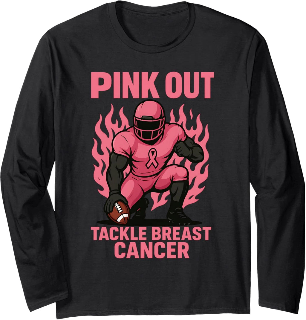 Pink Out Tackle Football Breast Cancer Support Long Sleeve T-Shirt