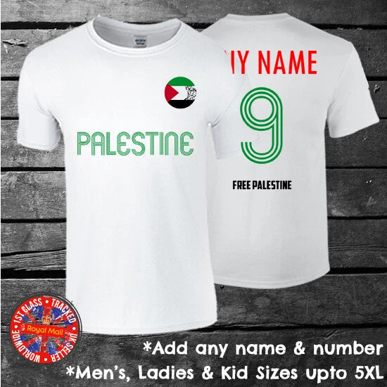 Palestine Personalised T-shirt Mens Ladies Kids Gaza West Bank Football Soccer