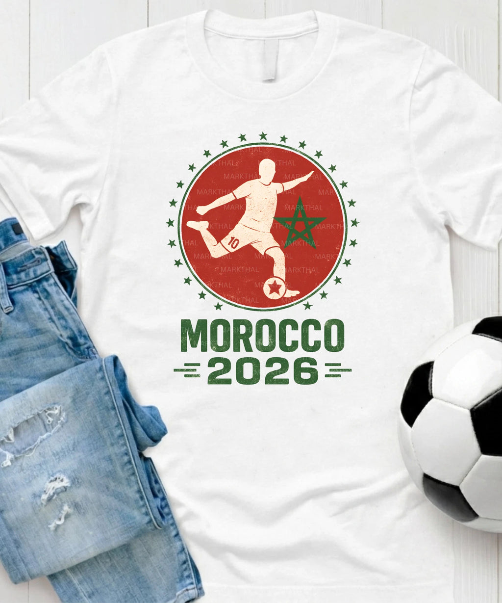 Morocco 2026 World Soccer TShirt Futbol Shirt Moroccan Flag Tee Gildan Unisex