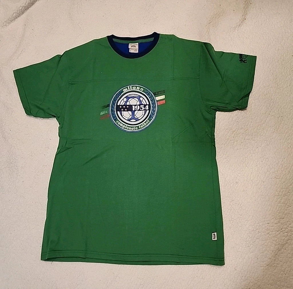 Vintage 90s Milano Italy Soccer Ringer Tee Graphic Futbol Basics Mens XL ⚽️